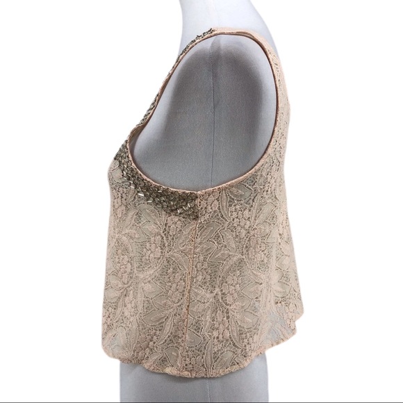 ASTR Beaded Lace Blush Baby Pink Cropped Top - Picture 4 of 8